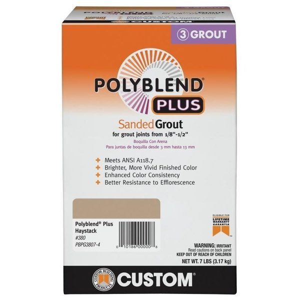 Custom Building Products Polyblend Plus Sanded Grout, Solid Powder, Characteristic, Haystack, 7 lb Box PBPG3807-4